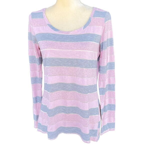 MAURICES Shirt Women's Long Sleeve Striped Hi-Low Pullover Size‎ M Pink/Gray - Picture 1 of 11